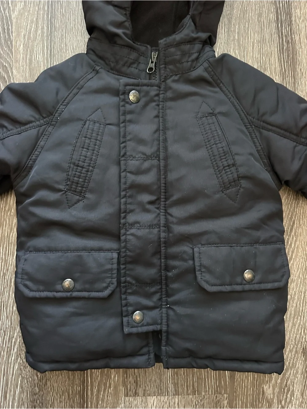 BabyGap Puffer Jacket Boys 18-24 Months Black Hooded Fleece Lined Zip Winter